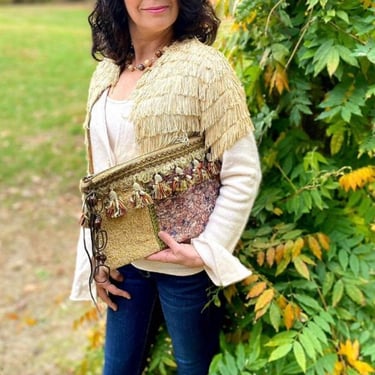 Boho Large Clutch Purse Handbag Art Fabric Tassel ' Queen Bee' ~ Boho Chic Clutch ~ Vintage  Wristlet ~ Moroccan Handbag ~ Vintage Textile 