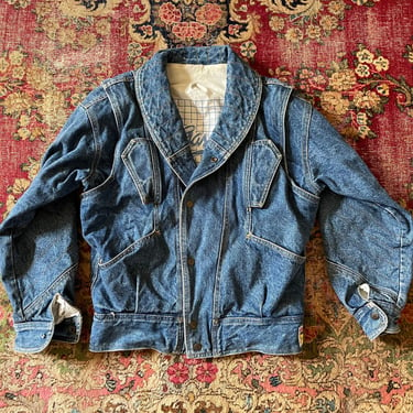 Vintage ‘80s GASOLINE JEANS denim jacket / zip off sleeves- converts to a vest, S/M 