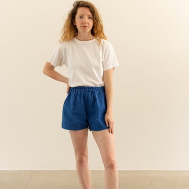 Vintage 26-30 Waist Elastic Cotton Shorts in Washed Blue | S005 