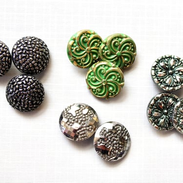 Antique Faceted Glass Twinkles and Vintage Glass Luster Sewing Buttons - Matching Sets - 11 Shank Sewing Buttons 