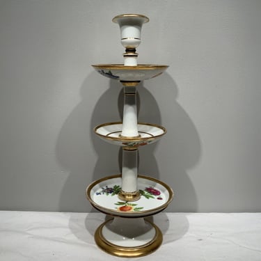 19th Century Old Paris Porcelain 3 Tiered Dessert Serving Stand, tiered cookie candy platter, desert display stand, Holiday party platters 