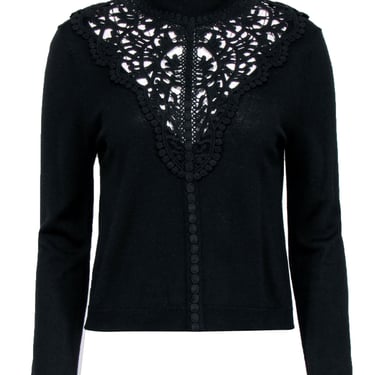 Nanette Lepore - Black Knit w/ Lace Turtleneck Pullover Sweater Sz L