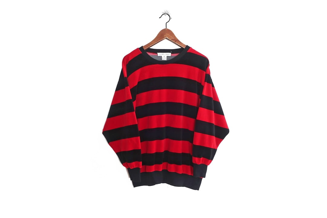 vintage striped sweater Kurt Cobain sweater 1980s red and black Cardigan King Long Beach CA