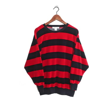 vintage striped sweater / Kurt Cobain sweater / 1980s red and black striped velour Kurt Cobain sweater baggy Small 
