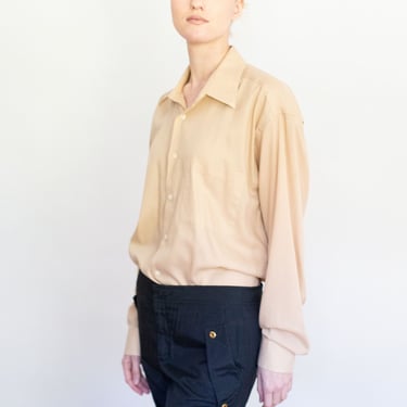 Yves Saint Laurent Vintage Nude Button Down with Pocket Collared Top Unisex S M YSL Shirt Minimal Beige Tan 