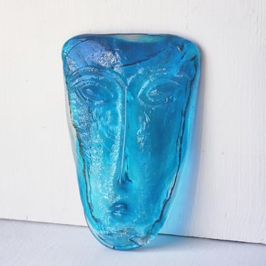 MCM blue glass mask or face sculpture 