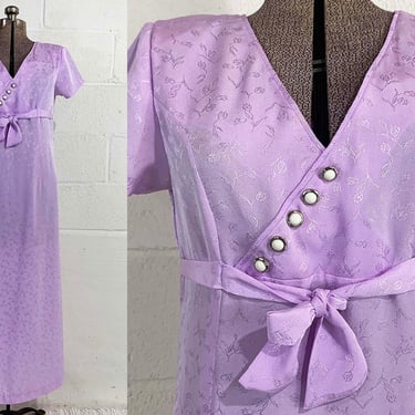 Vintage Floral Periwinkle Maxi Dress Mod Pink Purple 1980s 80s Floral Twiggy Short Sleeves Wedding Bridesmaid Party Formal Small Medium 