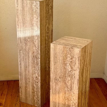 Pair of Faux Travertine Laminate Pedestals by Austin Productions, Circa 1980's