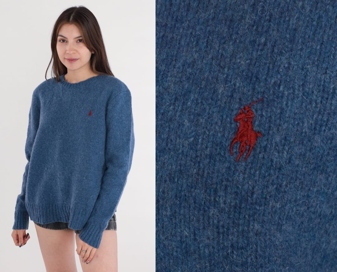 Ralph Lauren Sweater y2k Blue Polo Sweater Merino Wool