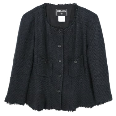 Chanel 2006 Single Breasted Collarless Jacket Black #44