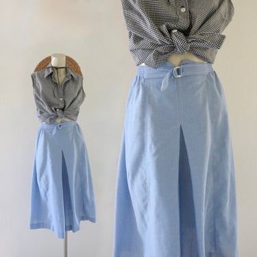 cropped palazzo pants - skirt - 27.5-30 - vintage 80s 90s blue chambray wide leg pants culottes womens  summer crop trousers small 