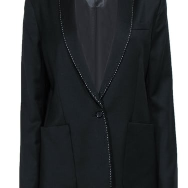 Equipment - Black Buttoned Wool &quot;Matthieu&quot; Blazer w/ White Contrast Stitching Sz 6