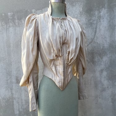 Antique Victorian Ivory Silk Balloon Sleeve Bodice Boned Bodice Dress Top Blouse