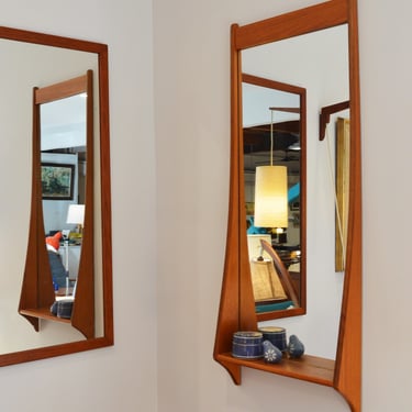 Elegant Pedersen & Hansen Teak Wall Mirror w/ Shelf w/ Flared Sides