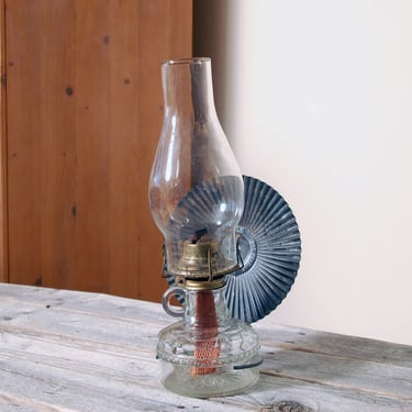 Antique hurricane oil lamp with reflector /  1920s oil lamp / cut glass lamp / cottage cabin lamp / rustic lighting / Eagle kerosene lamp 