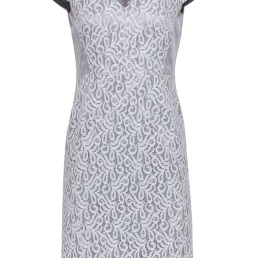 Reiss - Light Grey Lace Sheath Dress w/ Polka Dot Lace Paneling Sz 4