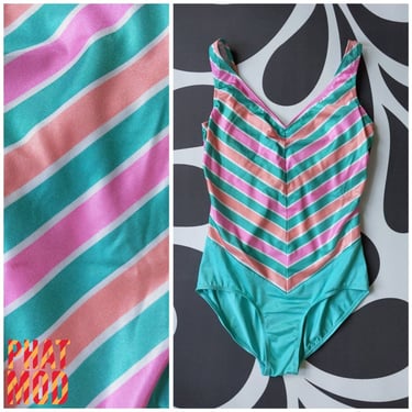 Lovely Vintage 70s 80s Pastel Stripe One-Piece Swimsuit 