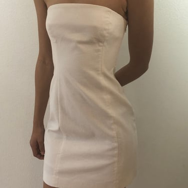 Vintage Michael Kors White Strapless Cotton Mini Dress 