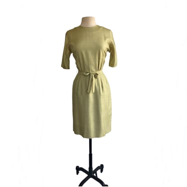 Vintage 50s Light Green Silk Shantung Sheath Dress 
