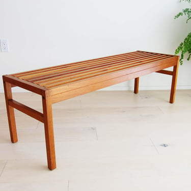 Danish Modern Teak Slat Bench / Coffee Table by Lysgaard Mobler Made in Denmark 