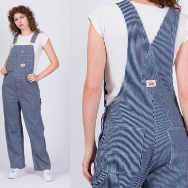 Vintage Hickory Striped Unisex Overalls - 32x30 | Y2K Round House Railroad Pinstripe Denim Overall Pants 