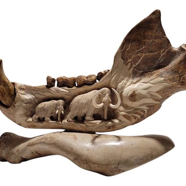 Rare - Eddie Lee Sculpture Cave Bear Jaw Carved Mammoths Signed With COA Fossil Walrus Jaw 