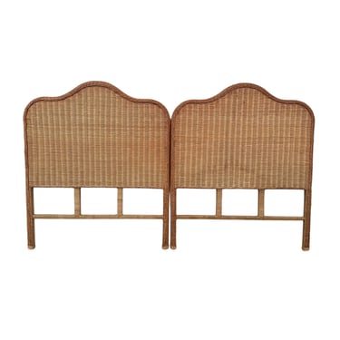 Rattan Twin Headboards - Set of 2 Vintage Natural Brown Wicker Coastal Boho Chic Hollywood Regency Bedroom Furniture Pair 