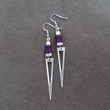 Silver and purple triangle earrings 