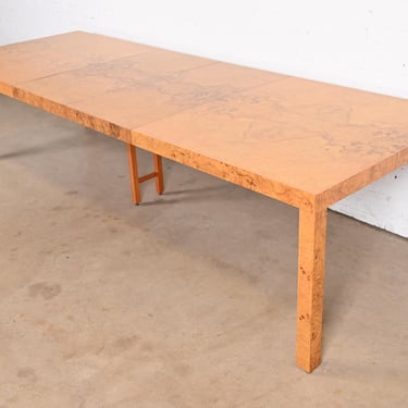 Milo Baughman for Directional Burl Wood Parsons Extension Dining Table, Newly Refinished