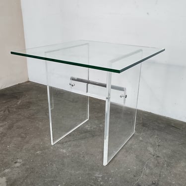 Clear Lucite and Glass Vintage End / Side Table 1970s 