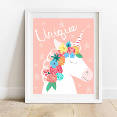 Unique Unicorn Floral Crown 8 X 10 Children's Room Art Print/ Rainbow Animal Illustration Nursery Decor 