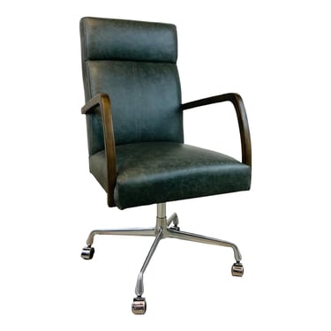 Transitional Executive Style Antiqued Ebony Leather Desk Chair