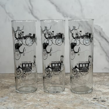 Libbey Collins Glasses with Stagecoach Graphics - Set of 3 Vintage Barware 