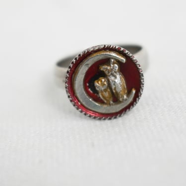 Vintage Owls and Crescent Moon Ring 