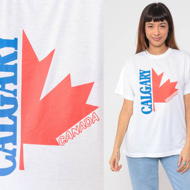 Vintage Calgary Shirt 80s Alberta Canada Single Stitch Retro TShirt Vintage Maple Leaf T Shirt Graphic Travel Tee Destination Shirt Medium 