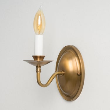 Colonial Curve Candlestick Sconce - Historic Brass Fixture - Candelabra Style - Open Bulb 