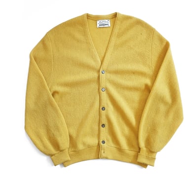 grunge cardigan / vintage cardigan / 1960s Robert Bruce wool alpaca knit Kurt Cobain yellow cardigan Medium 