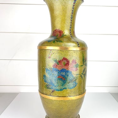 Vintage Large Cloisonne Transparancy Enamel Vase Flower Chinese Asian 19.75