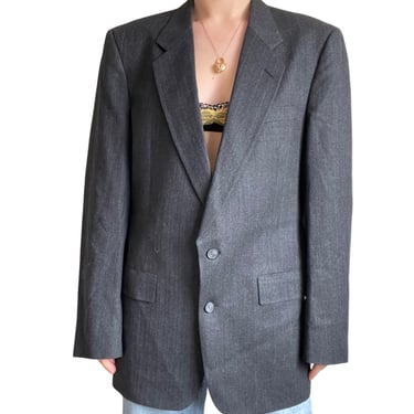 Vintage Christian Dior Unisex Gray 100% Wool Oversized Preppy Sport Coat Blazer 