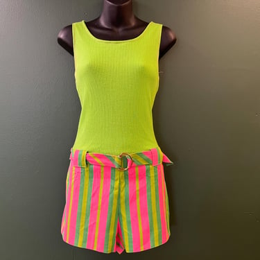 1960s striped playsuit pink and lime shorts romper medium 