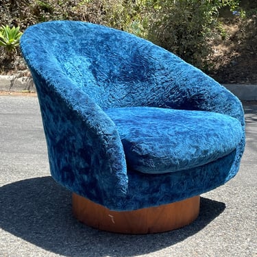 Adrian Pearsall for Craft Associates Walnut Base Swivel Lounge Chair 