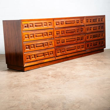 Mid Century Modern Credenza Dresser 12 Drawer Solid Walnut Vintage Cabinet 93&quot;