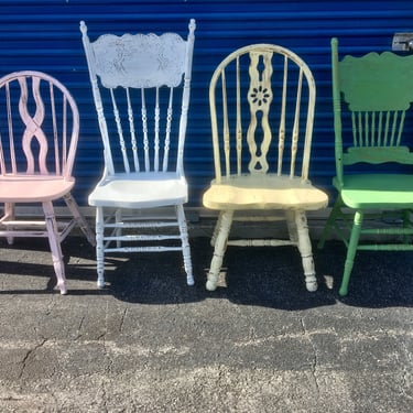 SOLD! Set of 4 chairs, painted chairs, dining chairs, kitchen chairs, vintage chairs, mismatched chairs, colorful chairs, side chairs 