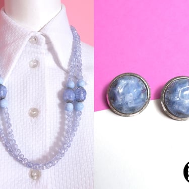 Lovely Vintage 60s 70s Light Purple Beaded Necklace & Earring Set 