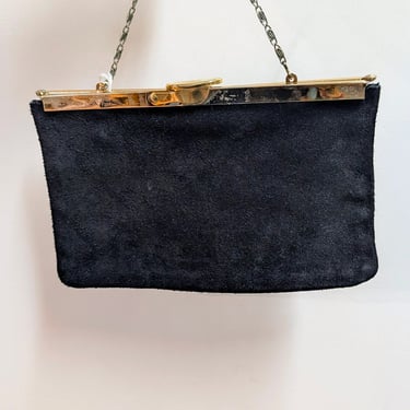 Vintage Black Suede Clutch Bag