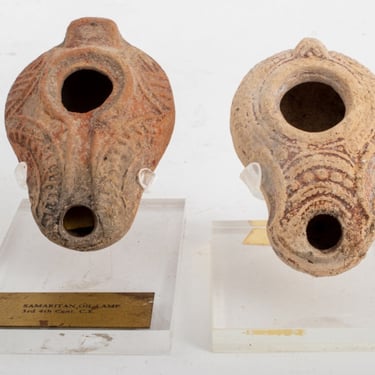 Ancient Samaritan Terracotta Oil Lamps, Pair