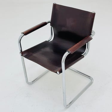 1 of 4  Matteo Grassi visitor chair in brown leather 1970s 