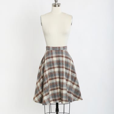 Plaid wool skirt | Vintage 70s woven brown blue plaid wool skirt 