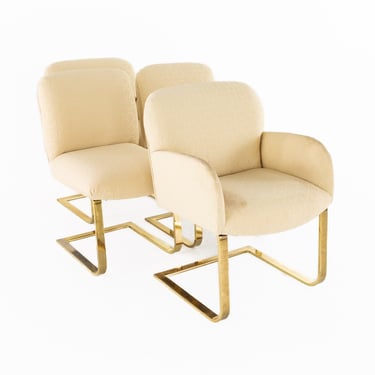 Milo Baughman Style Mid Century Brass Flat Bar Dining Chairs - Set of 4 - mcm 