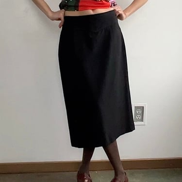 90s Dries Van Noten Black Wool Midi Skirt (M)